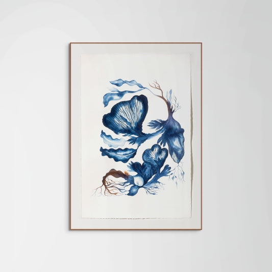 Circle of Life - Original watercolor painting on ARCHES paper featuring blue botanical forms